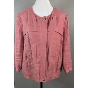 Company Ellen Tracy Womens L Full Zip Pink Linen Jacket Collared Lined Coat